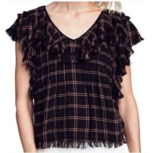 FAHERTY Yosepha Harper Plaid Fringe Ruffle Top‎ Academia Preppy Sz M NWT $148